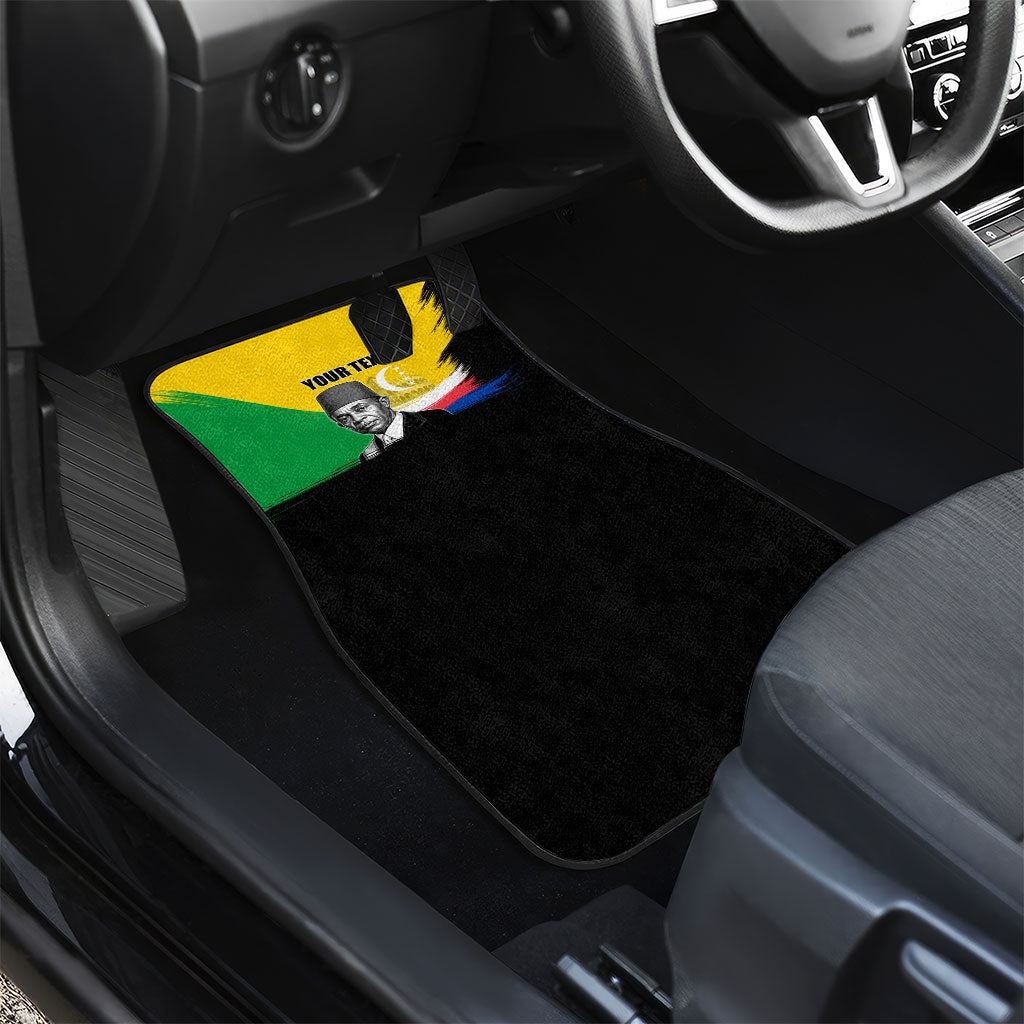 Personalized Comoros Independence Day Car Mats Ahmed Abdallah Vintage Portrait Sketch