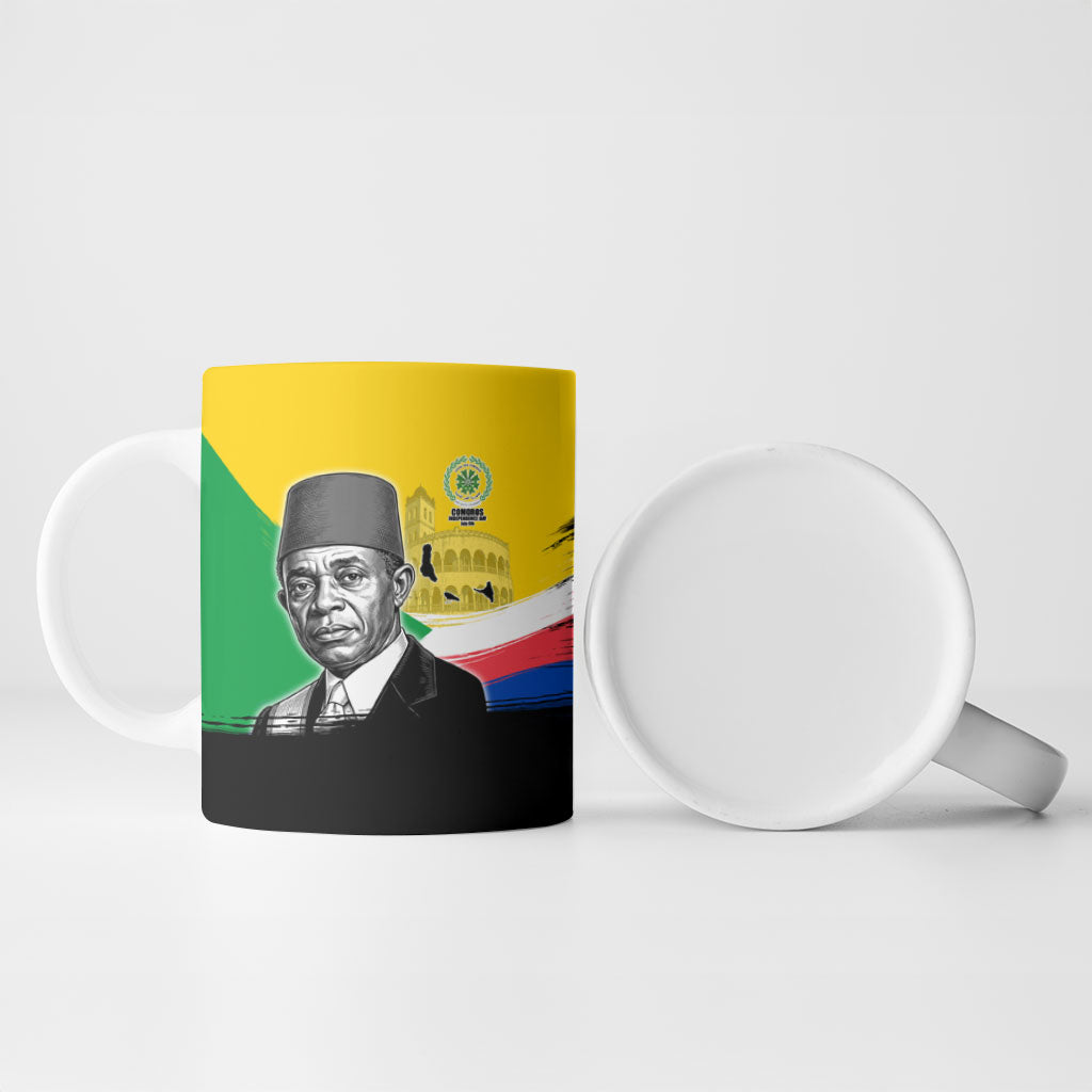 Personalized Comoros Independence Day Ceramic Mug Ahmed Abdallah Vintage Portrait Sketch