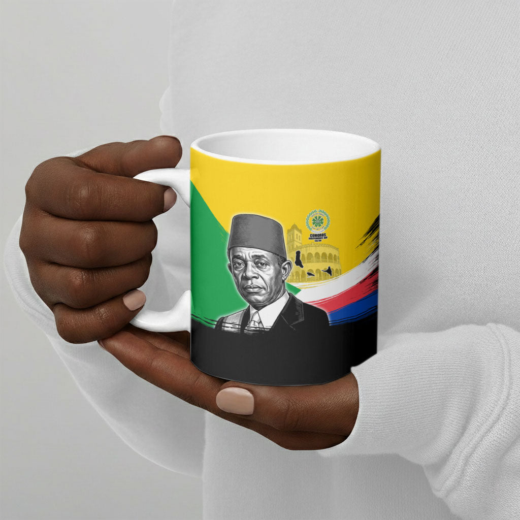 Personalized Comoros Independence Day Ceramic Mug Ahmed Abdallah Vintage Portrait Sketch