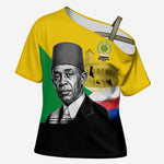 Personalized Comoros Independence Day Cross Shoulder Shirt Ahmed Abdallah Vintage Portrait Sketch