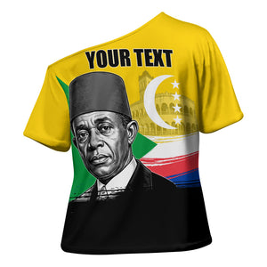 Personalized Comoros Independence Day Cross Shoulder Shirt Ahmed Abdallah Vintage Portrait Sketch