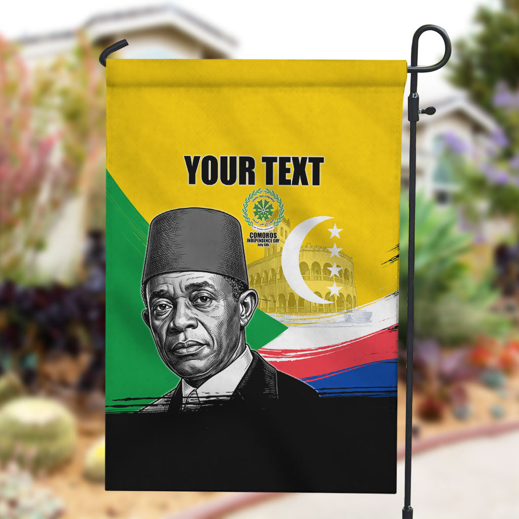 Personalized Comoros Independence Day Garden Flag Ahmed Abdallah Vintage Portrait Sketch