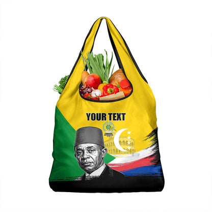 Personalized Comoros Independence Day Grocery Bag Ahmed Abdallah Vintage Portrait Sketch