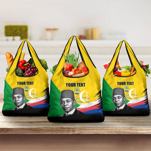Personalized Comoros Independence Day Grocery Bag Ahmed Abdallah Vintage Portrait Sketch
