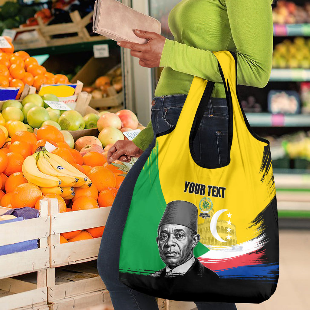 Personalized Comoros Independence Day Grocery Bag Ahmed Abdallah Vintage Portrait Sketch