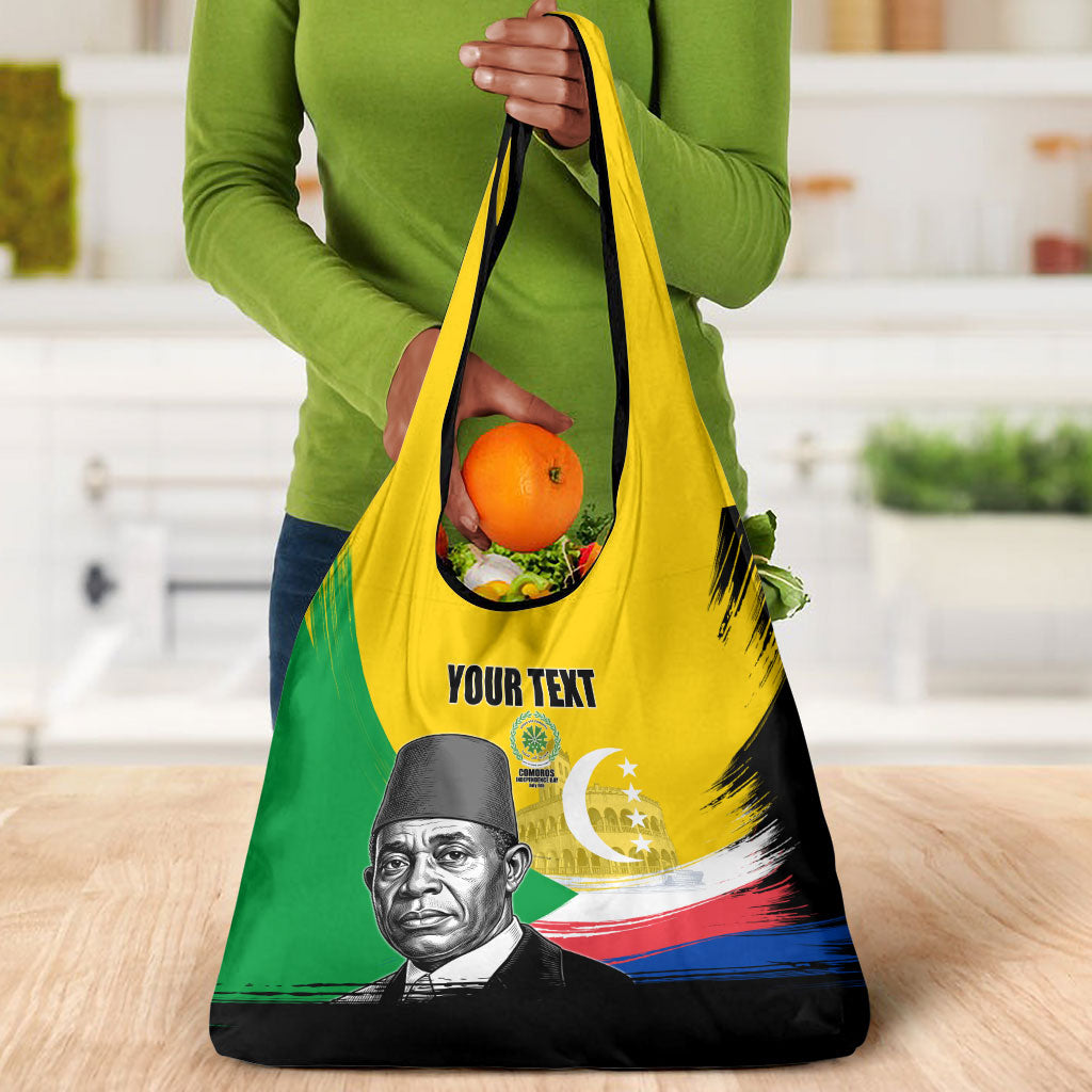 Personalized Comoros Independence Day Grocery Bag Ahmed Abdallah Vintage Portrait Sketch