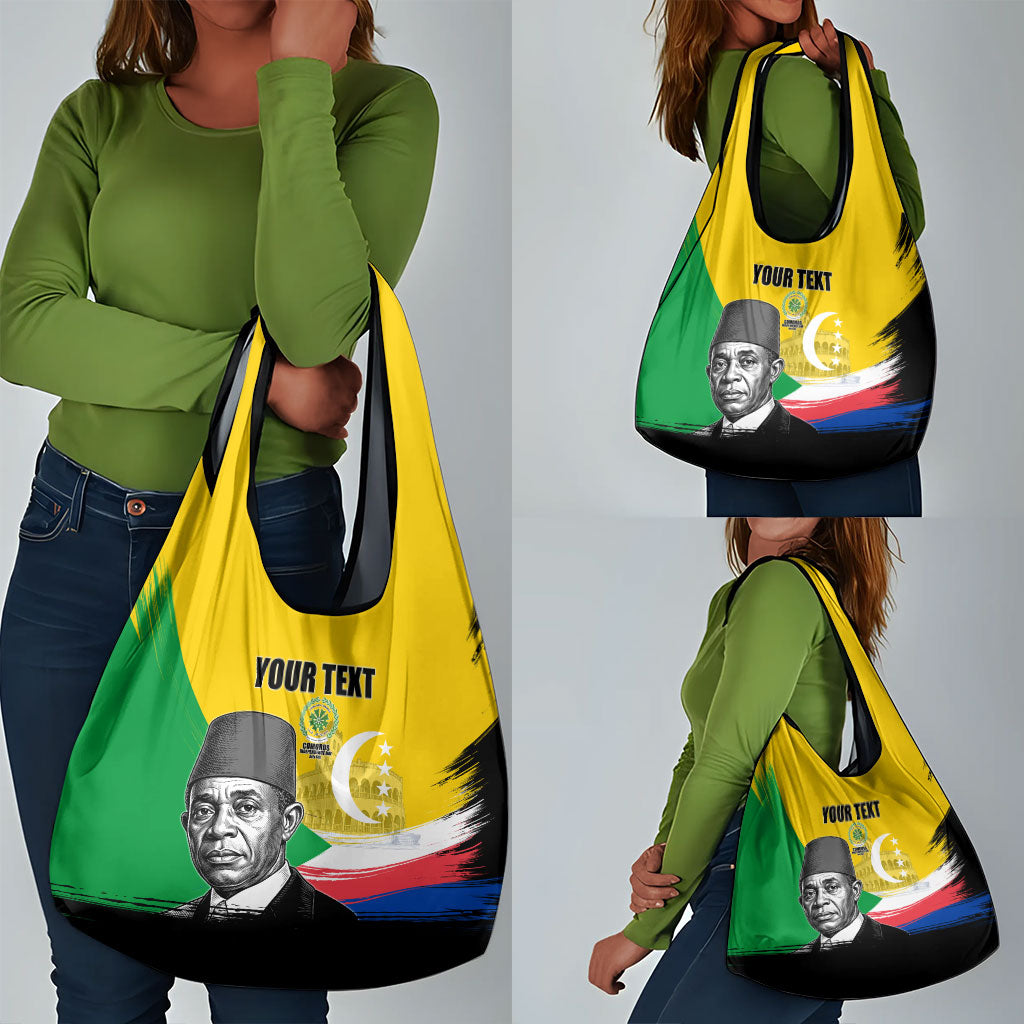 Personalized Comoros Independence Day Grocery Bag Ahmed Abdallah Vintage Portrait Sketch