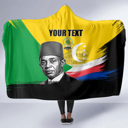 Personalized Comoros Independence Day Hooded Blanket Ahmed Abdallah Vintage Portrait Sketch