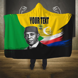 Personalized Comoros Independence Day Hooded Blanket Ahmed Abdallah Vintage Portrait Sketch