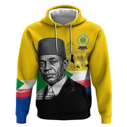 Personalized Comoros Independence Day Hoodie Ahmed Abdallah Vintage Portrait Sketch
