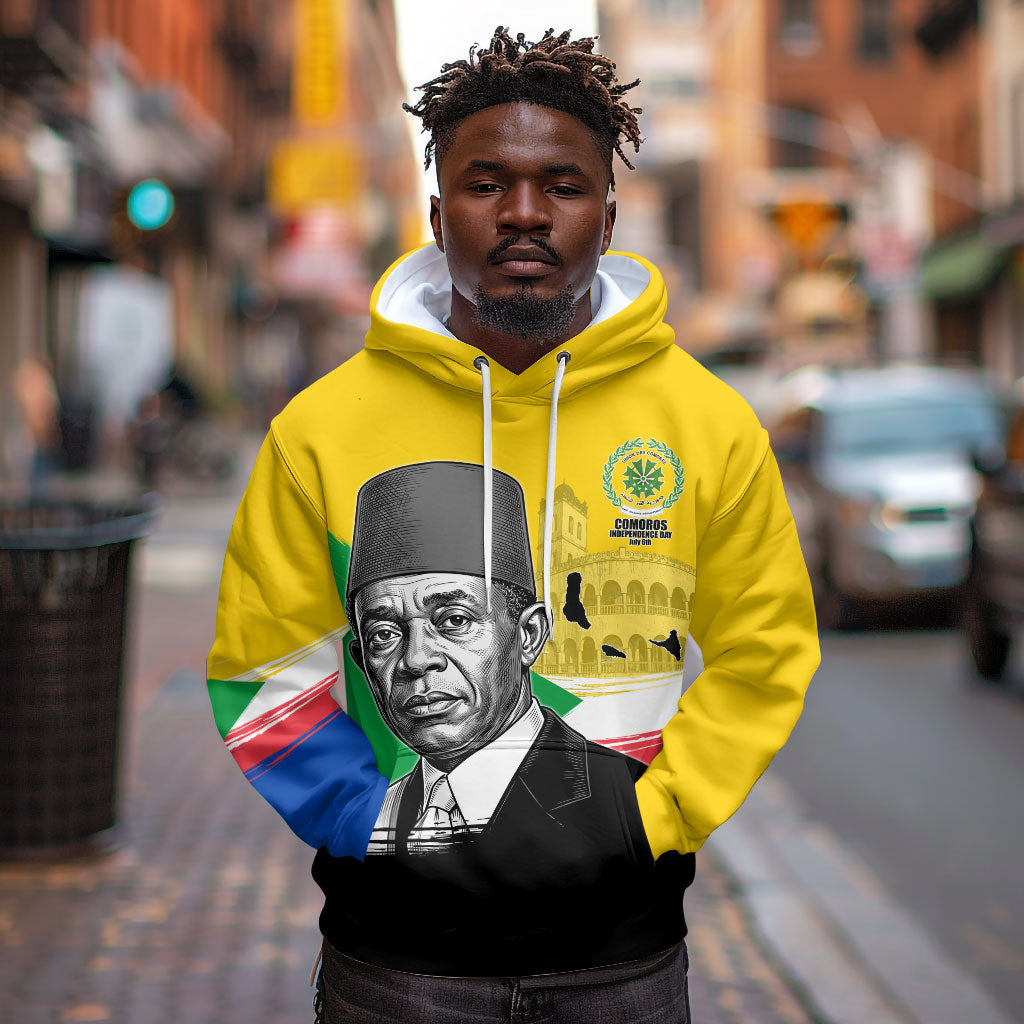 Personalized Comoros Independence Day Hoodie Ahmed Abdallah Vintage Portrait Sketch