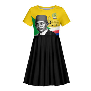 Personalized Comoros Independence Day Kid Short Sleeve Dress Ahmed Abdallah Vintage Portrait Sketch