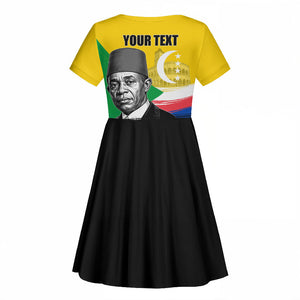 Personalized Comoros Independence Day Kid Short Sleeve Dress Ahmed Abdallah Vintage Portrait Sketch