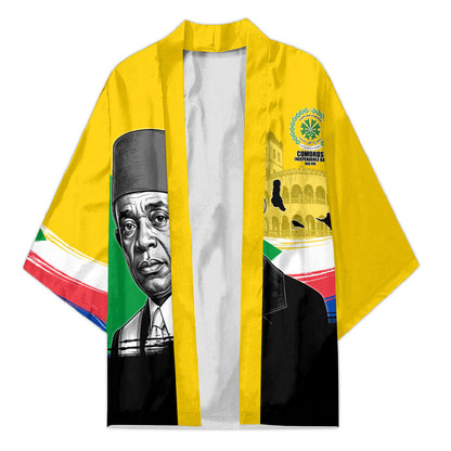 Personalized Comoros Independence Day Kimono Ahmed Abdallah Vintage Portrait Sketch