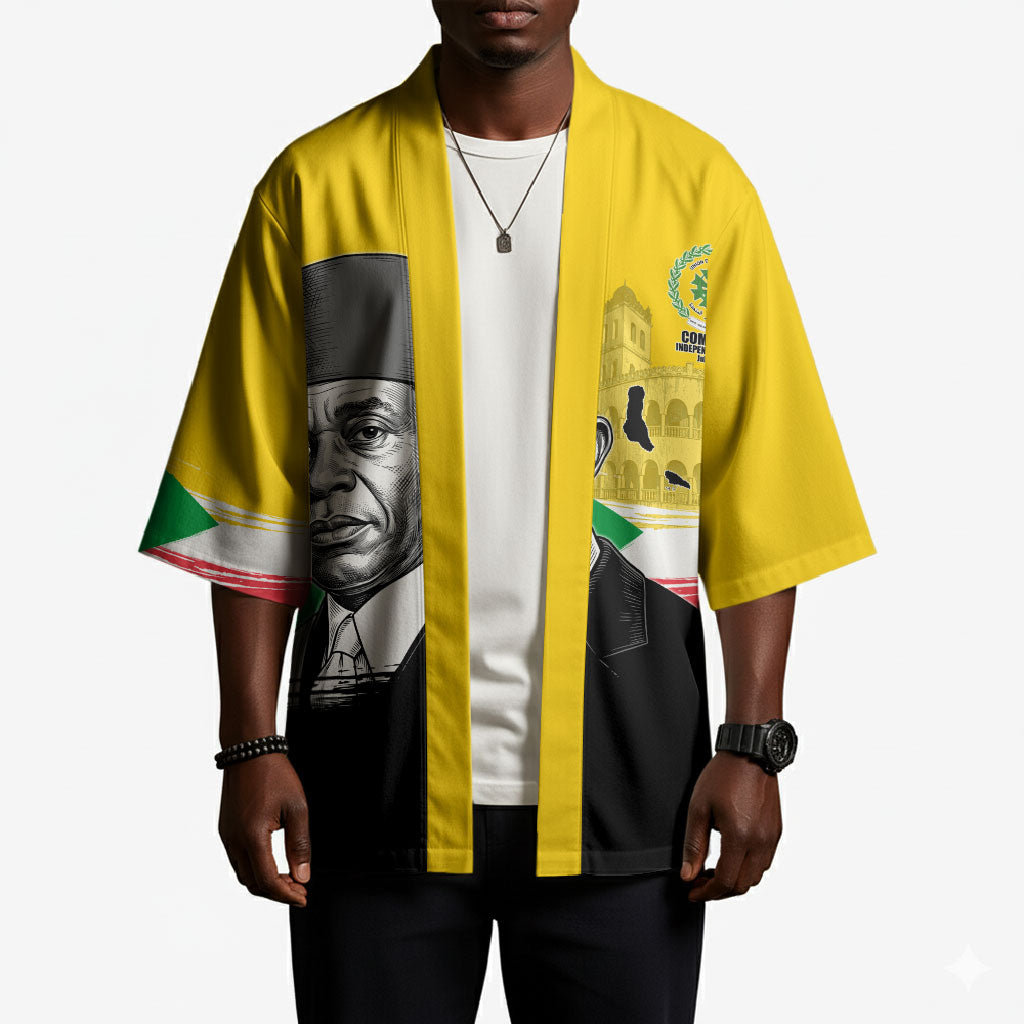 Personalized Comoros Independence Day Kimono Ahmed Abdallah Vintage Portrait Sketch