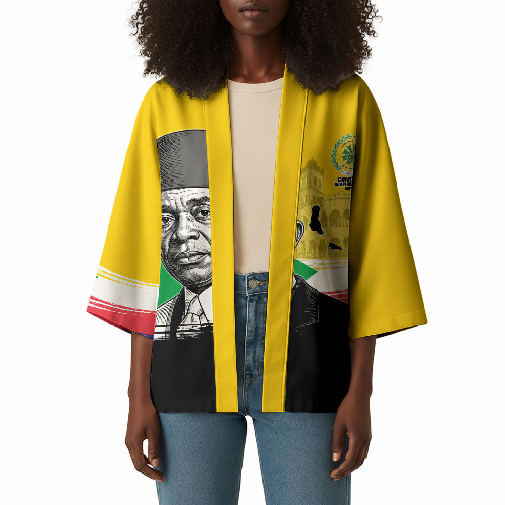 Personalized Comoros Independence Day Kimono Ahmed Abdallah Vintage Portrait Sketch