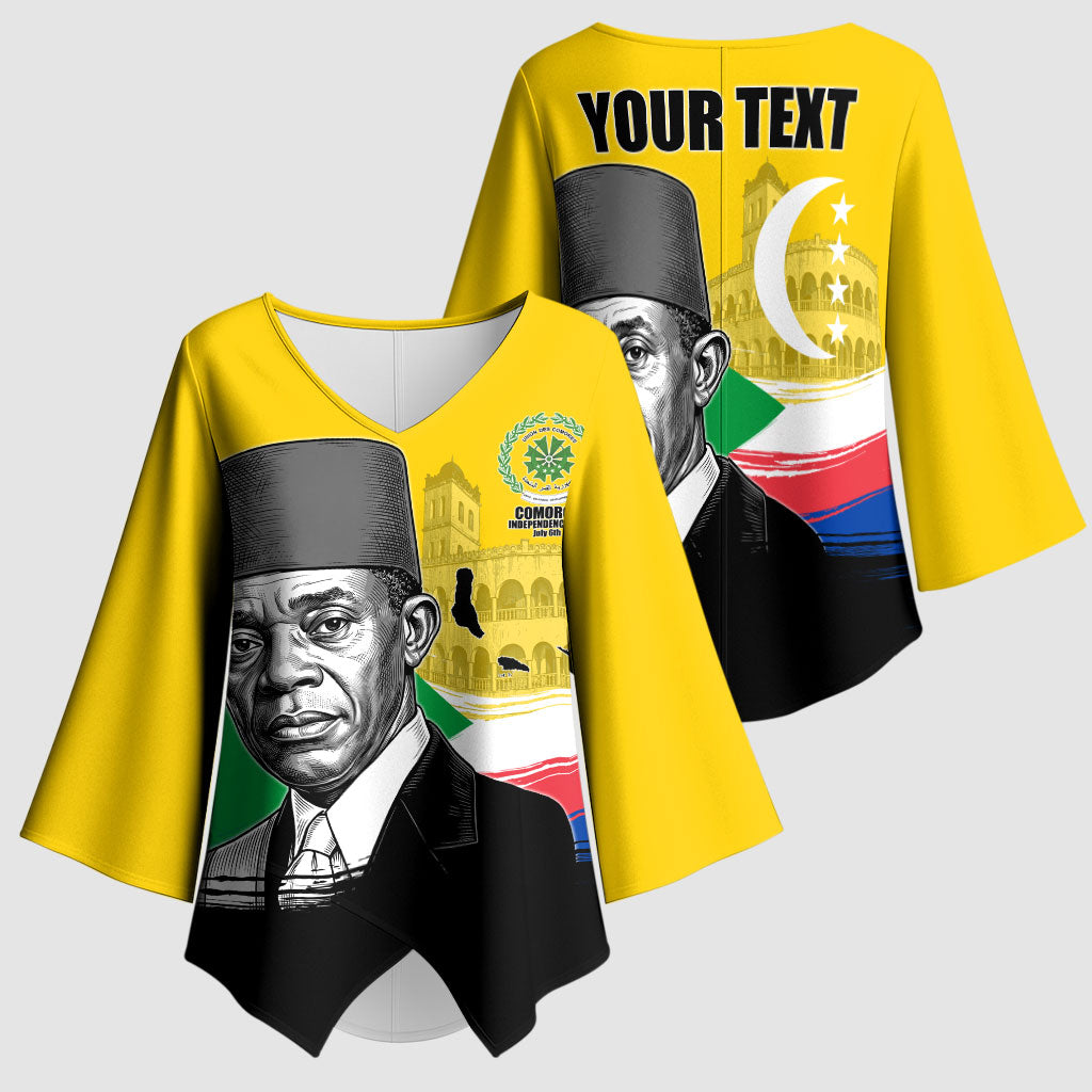 Personalized Comoros Independence Day Kimono Sleeve Blouse Ahmed Abdallah Vintage Portrait Sketch
