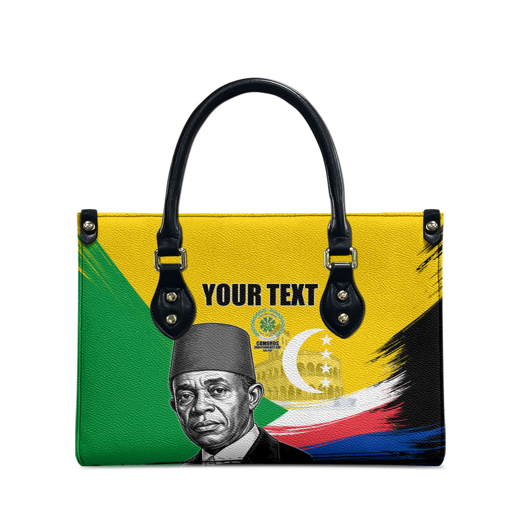 Personalized Comoros Independence Day Leather Bag Ahmed Abdallah Vintage Portrait Sketch