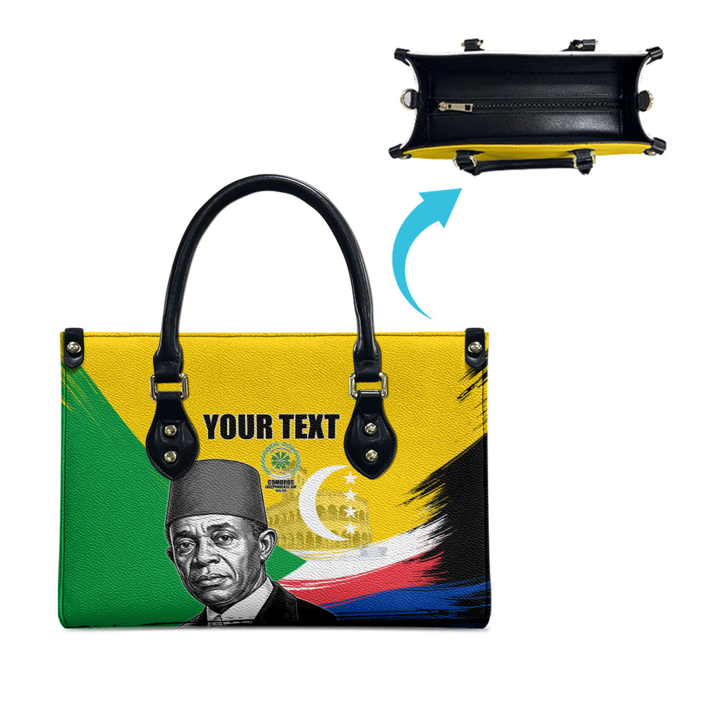Personalized Comoros Independence Day Leather Bag Ahmed Abdallah Vintage Portrait Sketch
