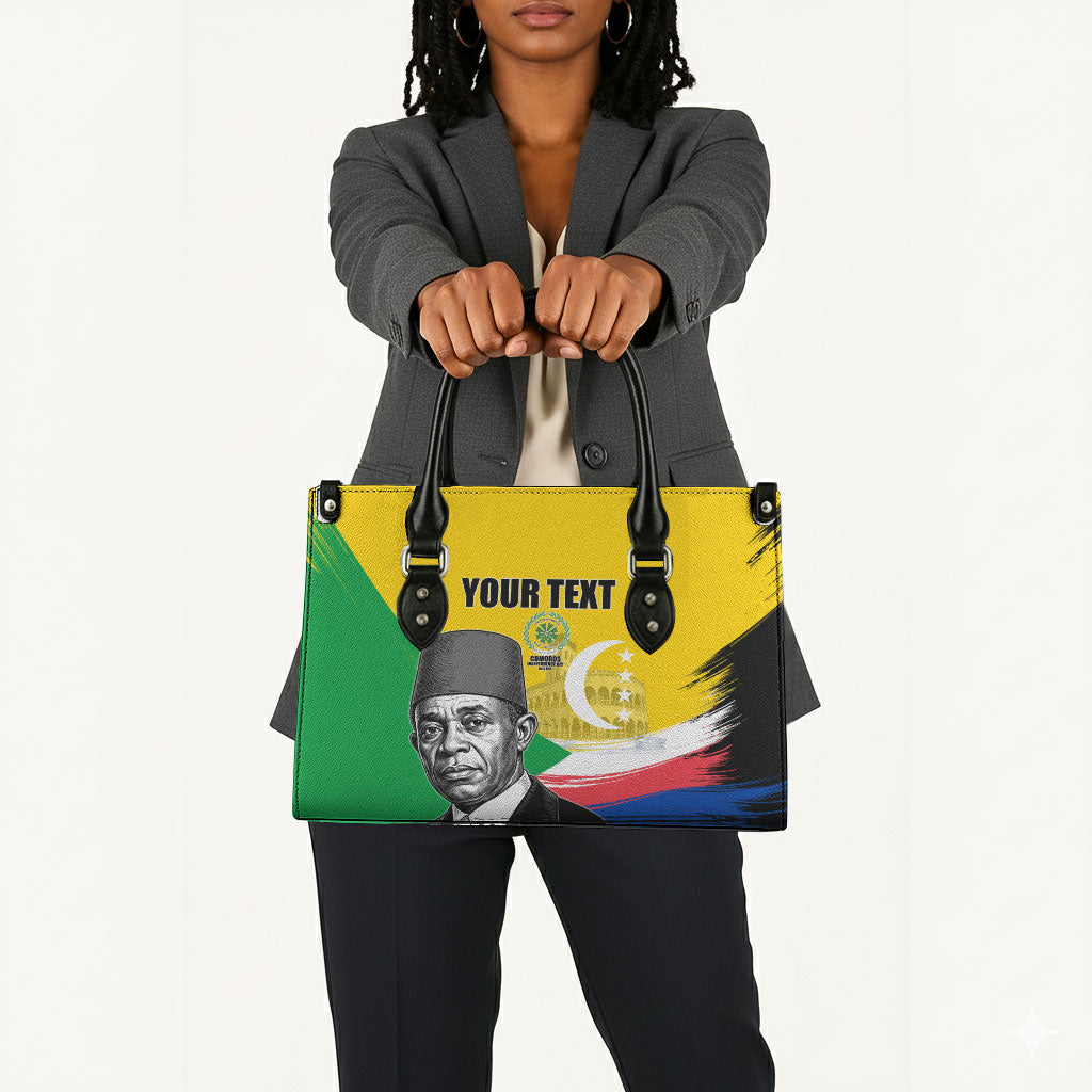 Personalized Comoros Independence Day Leather Bag Ahmed Abdallah Vintage Portrait Sketch