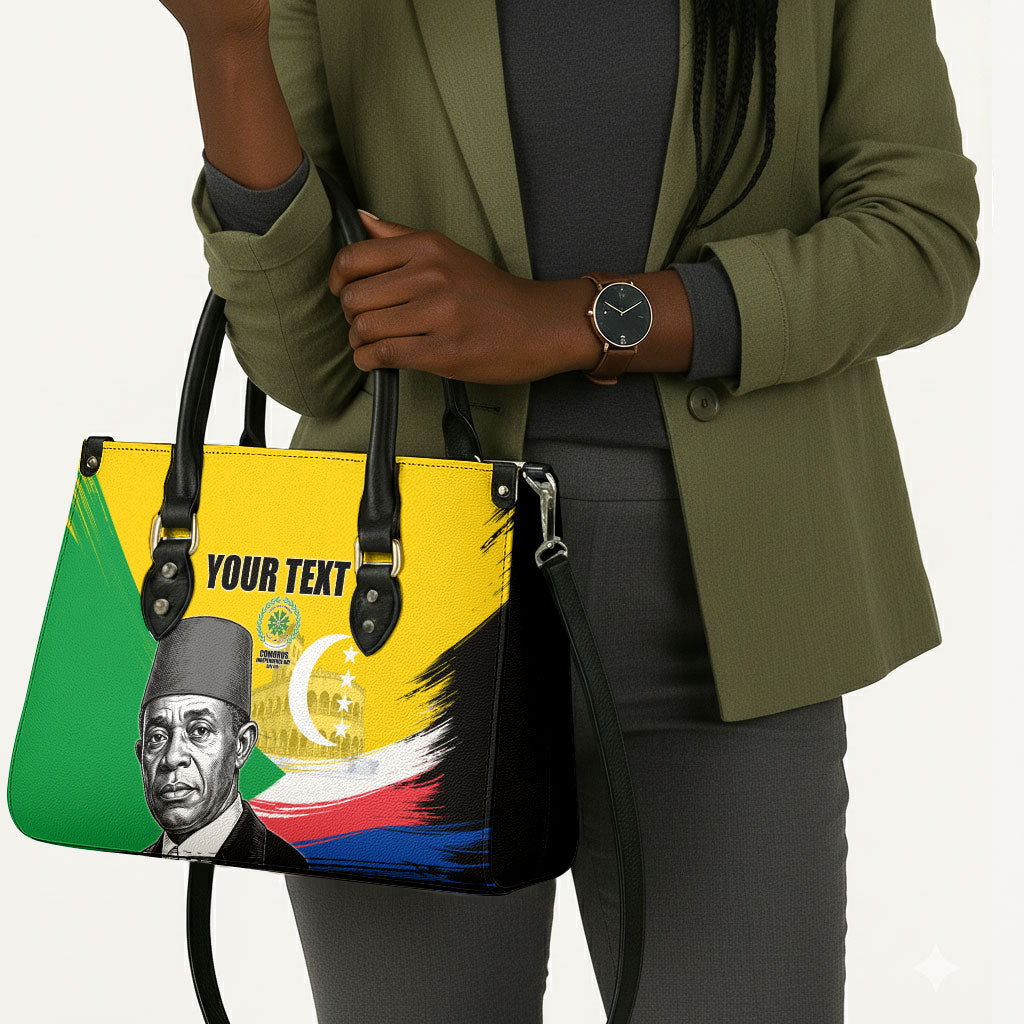 Personalized Comoros Independence Day Leather Bag Ahmed Abdallah Vintage Portrait Sketch