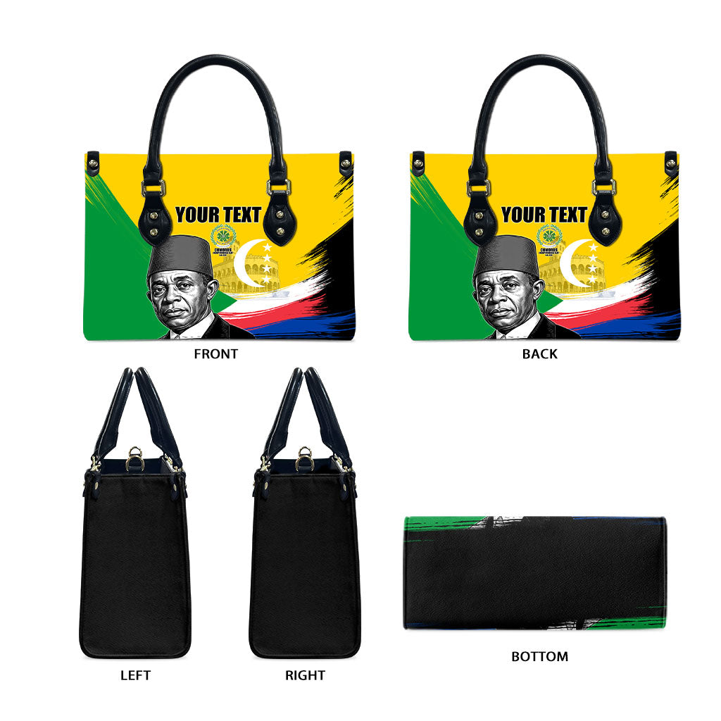 Personalized Comoros Independence Day Leather Bag Ahmed Abdallah Vintage Portrait Sketch