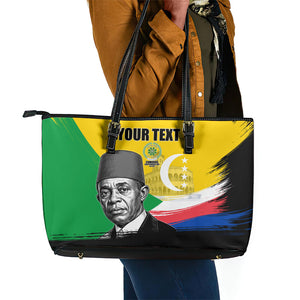 Personalized Comoros Independence Day Leather Tote Bag Ahmed Abdallah Vintage Portrait Sketch