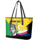 Personalized Comoros Independence Day Leather Tote Bag Ahmed Abdallah Vintage Portrait Sketch