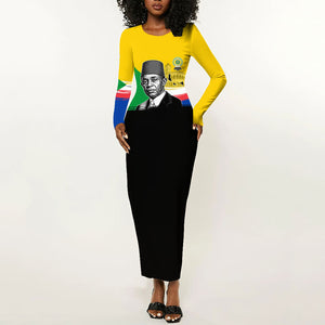 Personalized Comoros Independence Day Long Sleeve Bodycon Dress Ahmed Abdallah Vintage Portrait Sketch