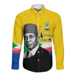 Personalized Comoros Independence Day Long Sleeve Button Shirt Ahmed Abdallah Vintage Portrait Sketch