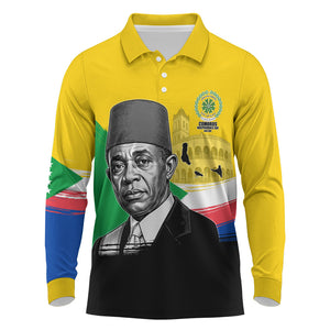 Personalized Comoros Independence Day Long Sleeve Polo Shirt Ahmed Abdallah Vintage Portrait Sketch