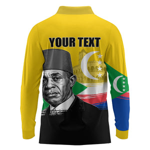 Personalized Comoros Independence Day Long Sleeve Polo Shirt Ahmed Abdallah Vintage Portrait Sketch