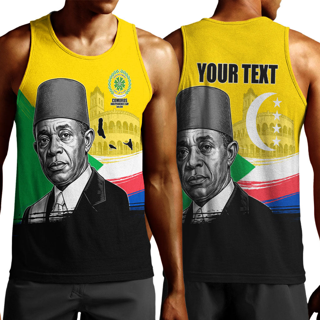 Personalized Comoros Independence Day Men Tank Top Ahmed Abdallah Vintage Portrait Sketch