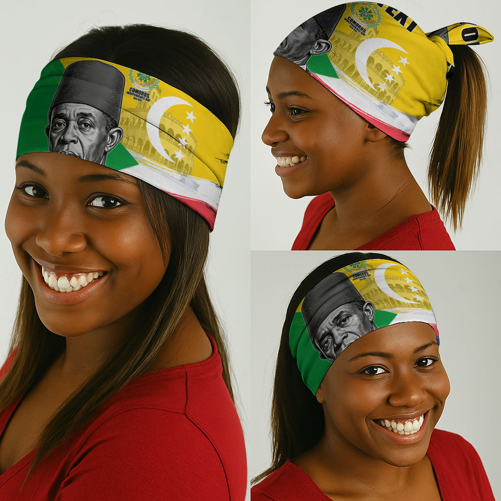 Personalized Comoros Independence Day Neck Gaiter Ahmed Abdallah Vintage Portrait Sketch