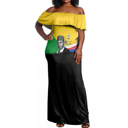 Personalized Comoros Independence Day Off Shoulder Maxi Dress Ahmed Abdallah Vintage Portrait Sketch