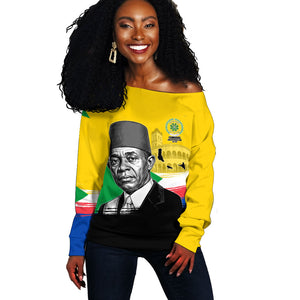 Personalized Comoros Independence Day Off Shoulder Sweater Ahmed Abdallah Vintage Portrait Sketch