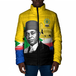 Personalized Comoros Independence Day Padded Jacket Ahmed Abdallah Vintage Portrait Sketch