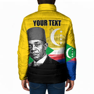 Personalized Comoros Independence Day Padded Jacket Ahmed Abdallah Vintage Portrait Sketch
