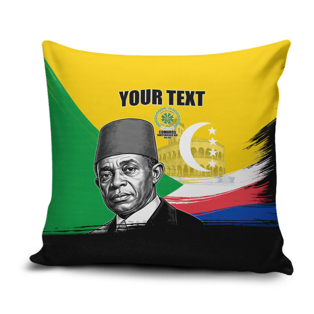 Personalized Comoros Independence Day Pillow Cover Ahmed Abdallah Vintage Portrait Sketch