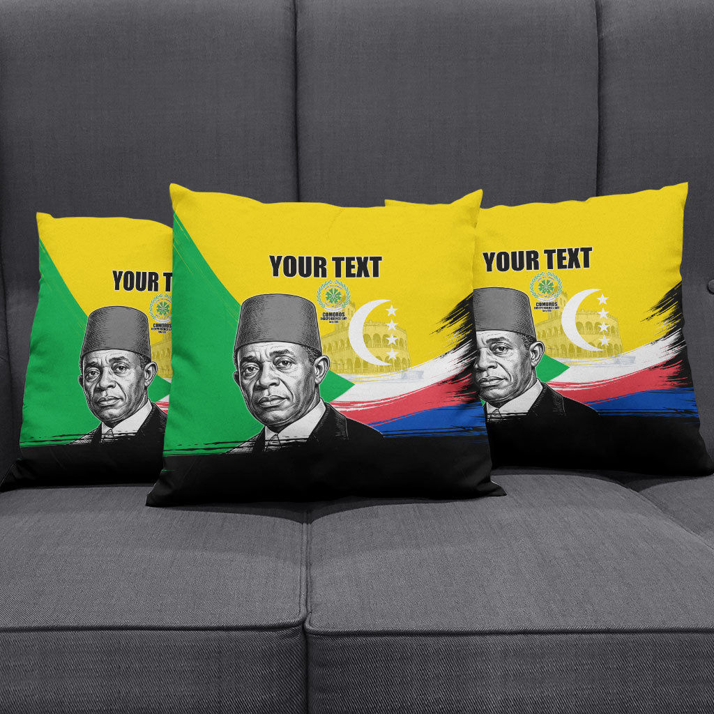 Personalized Comoros Independence Day Pillow Cover Ahmed Abdallah Vintage Portrait Sketch