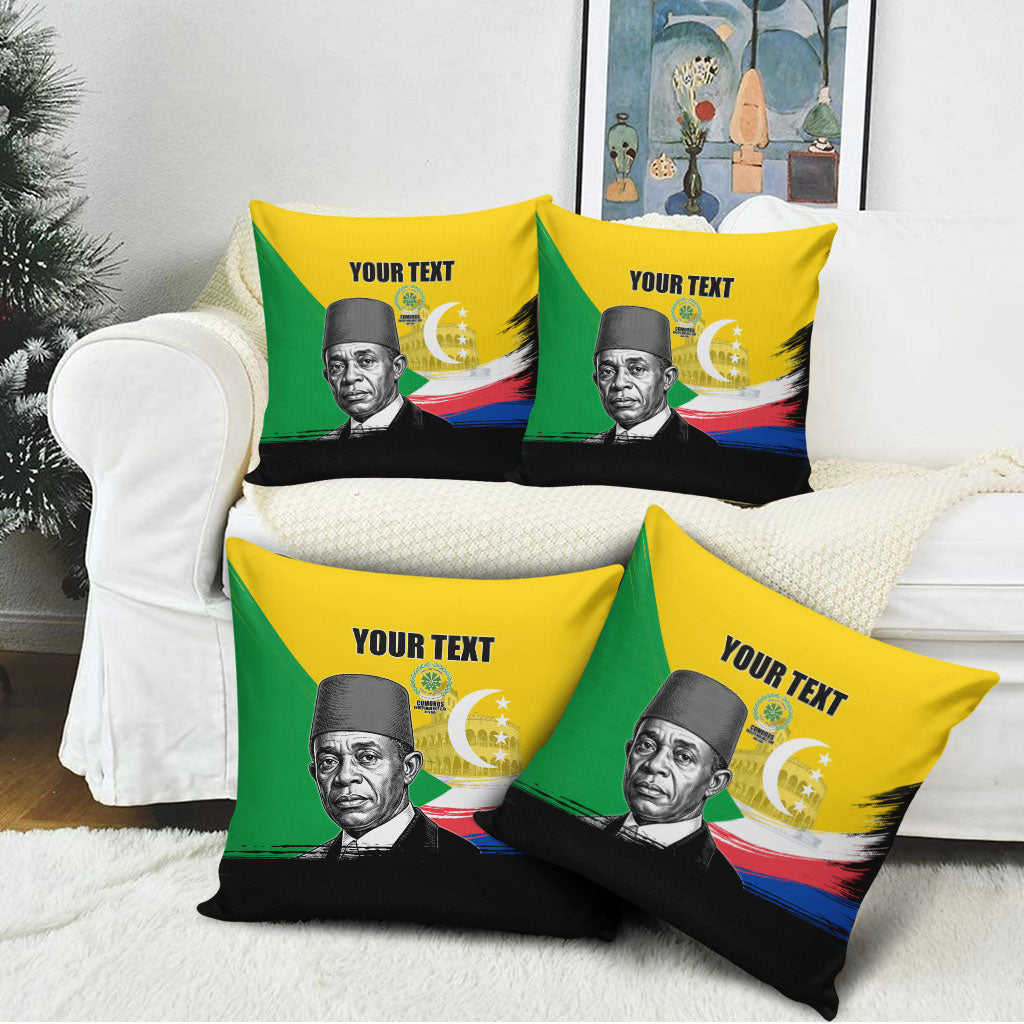 Personalized Comoros Independence Day Pillow Cover Ahmed Abdallah Vintage Portrait Sketch