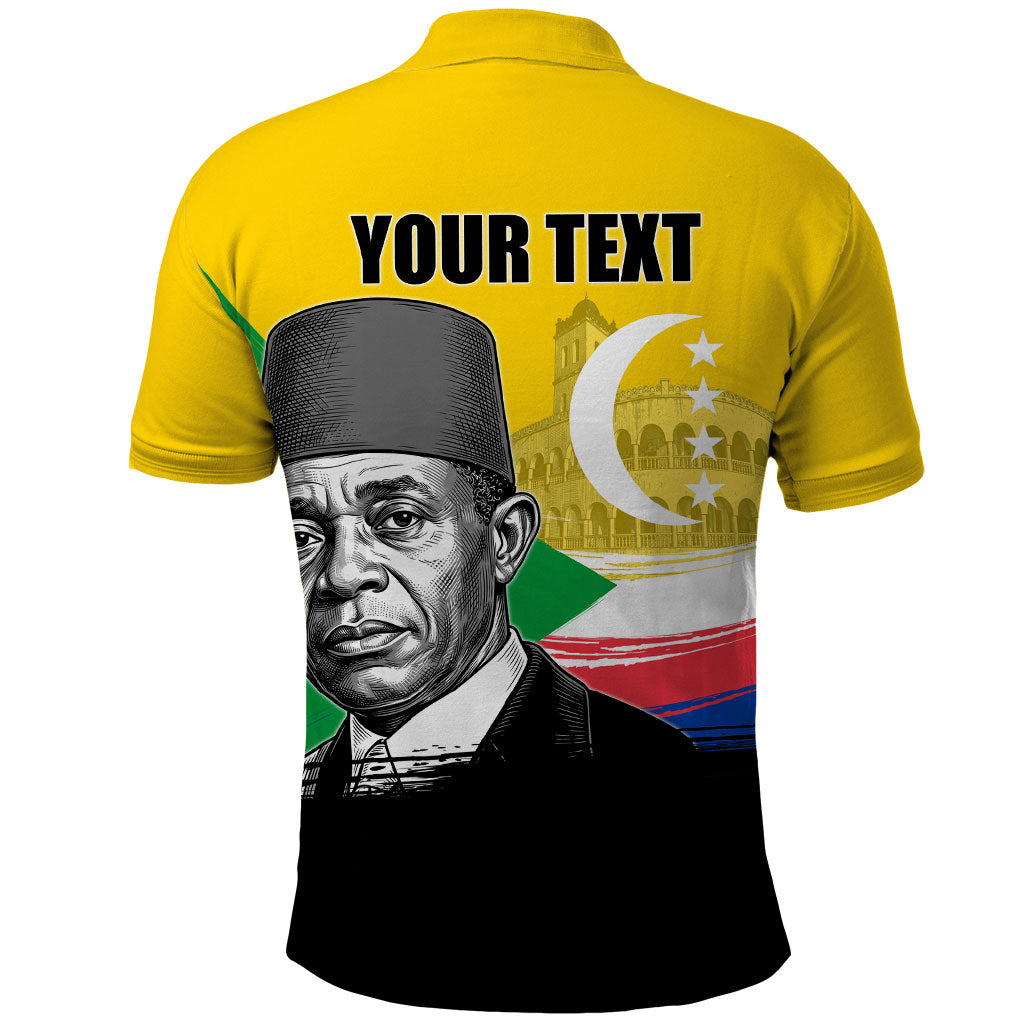 Personalized Comoros Independence Day Polo Shirt Ahmed Abdallah Vintage Portrait Sketch