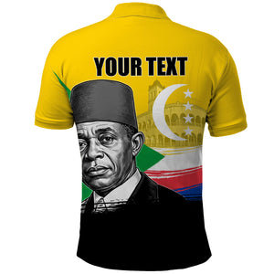 Personalized Comoros Independence Day Polo Shirt Ahmed Abdallah Vintage Portrait Sketch