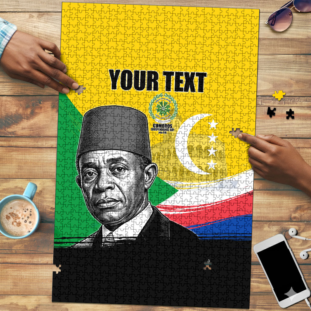 Personalized Comoros Independence Day Puzzle Ahmed Abdallah Vintage Portrait Sketch