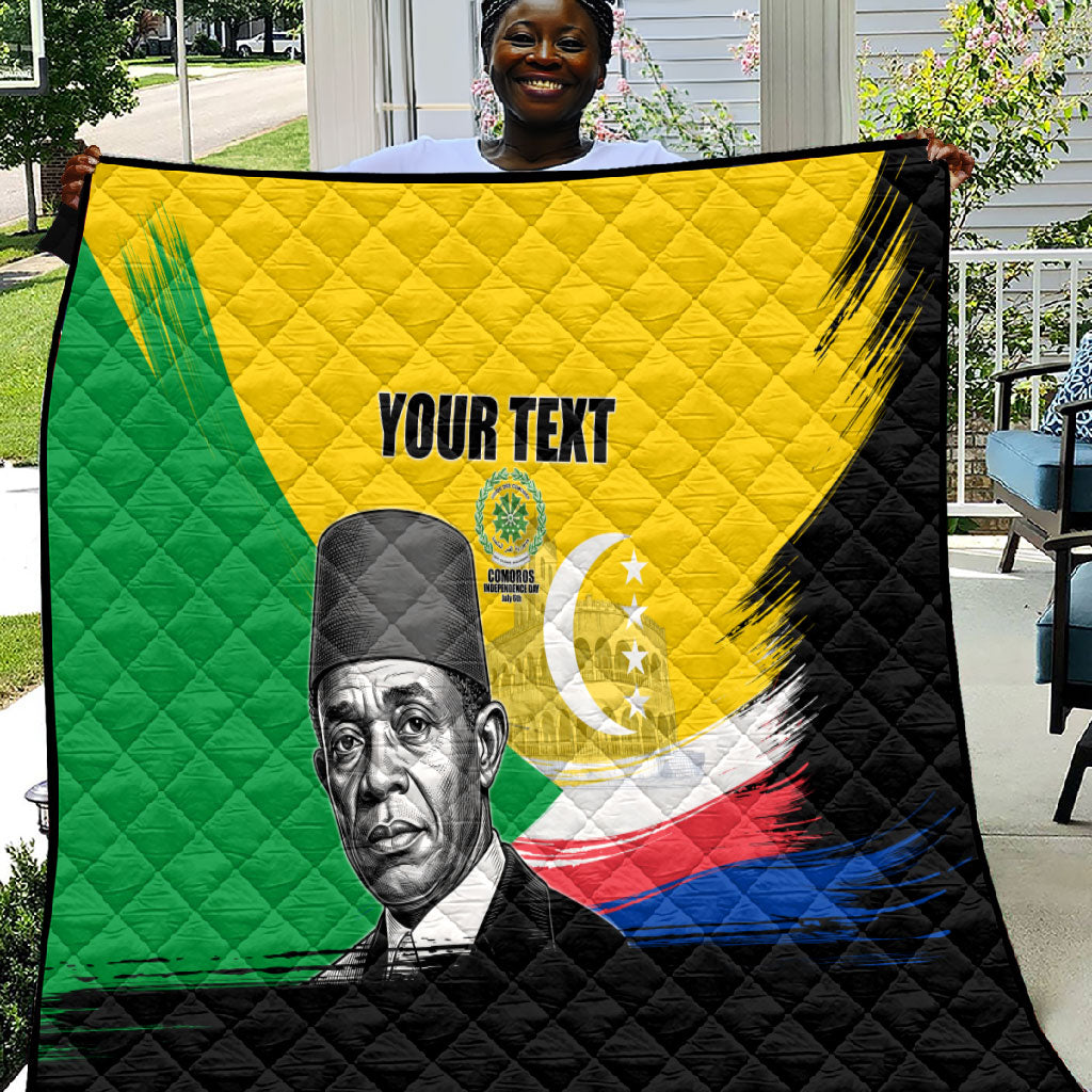 Personalized Comoros Independence Day Quilt Ahmed Abdallah Vintage Portrait Sketch