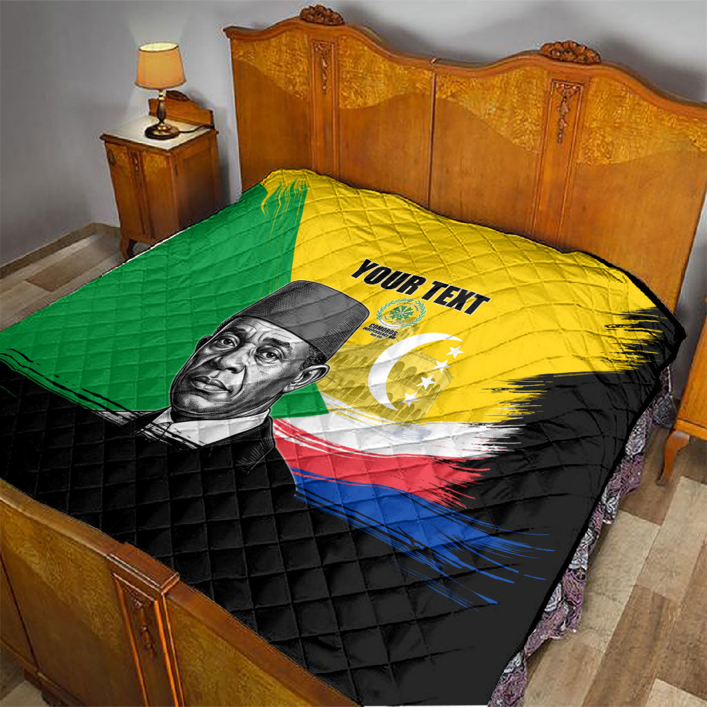 Personalized Comoros Independence Day Quilt Ahmed Abdallah Vintage Portrait Sketch
