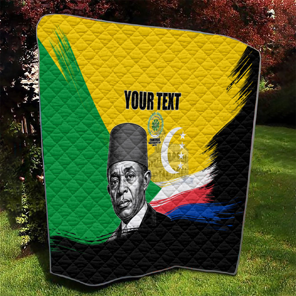 Personalized Comoros Independence Day Quilt Ahmed Abdallah Vintage Portrait Sketch