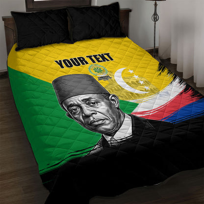Personalized Comoros Independence Day Quilt Bed Set Ahmed Abdallah Vintage Portrait Sketch