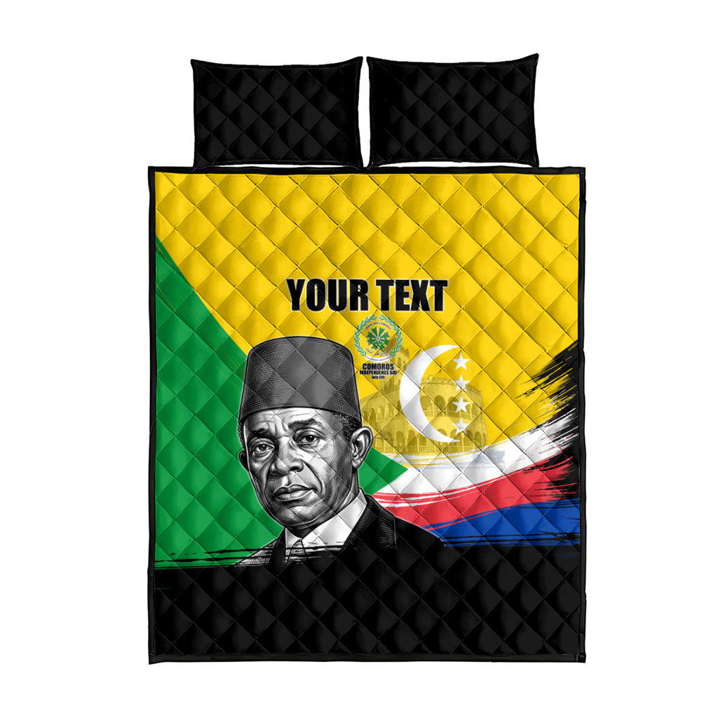 Personalized Comoros Independence Day Quilt Bed Set Ahmed Abdallah Vintage Portrait Sketch