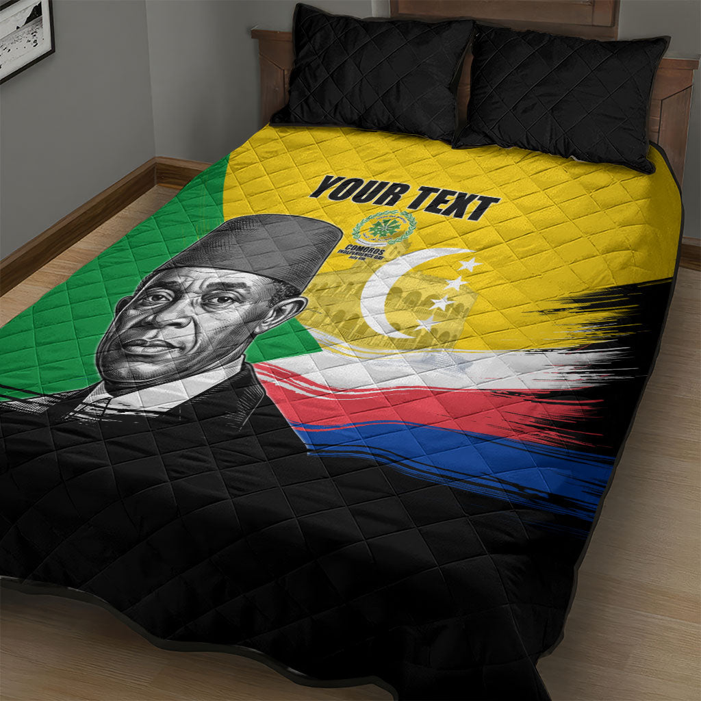 Personalized Comoros Independence Day Quilt Bed Set Ahmed Abdallah Vintage Portrait Sketch